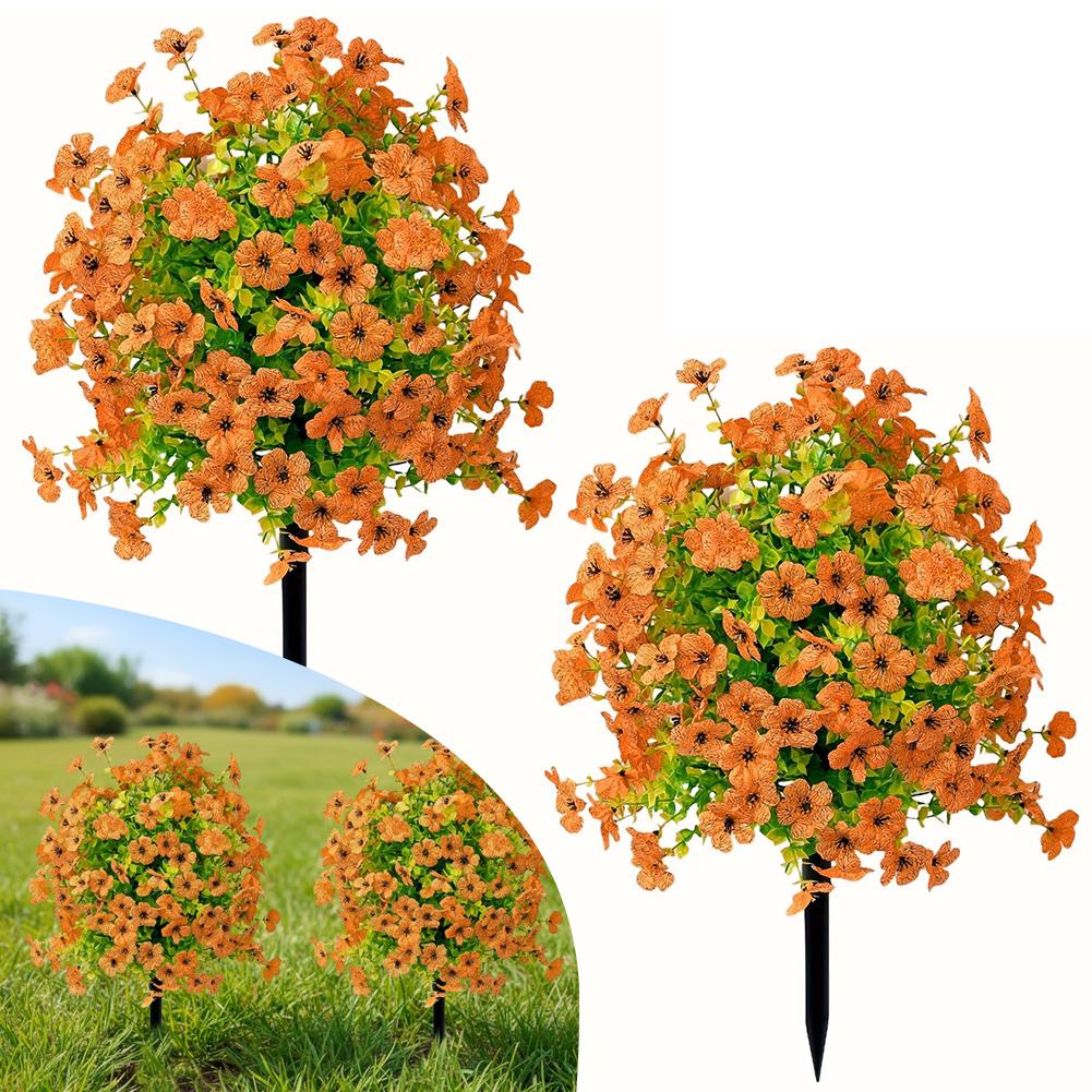 2pc Artificial Ball-Shaped Multicolor Flower Bush with Ground Stake for Garden Patio Flower Bed Yard Outdoor Party Decor
