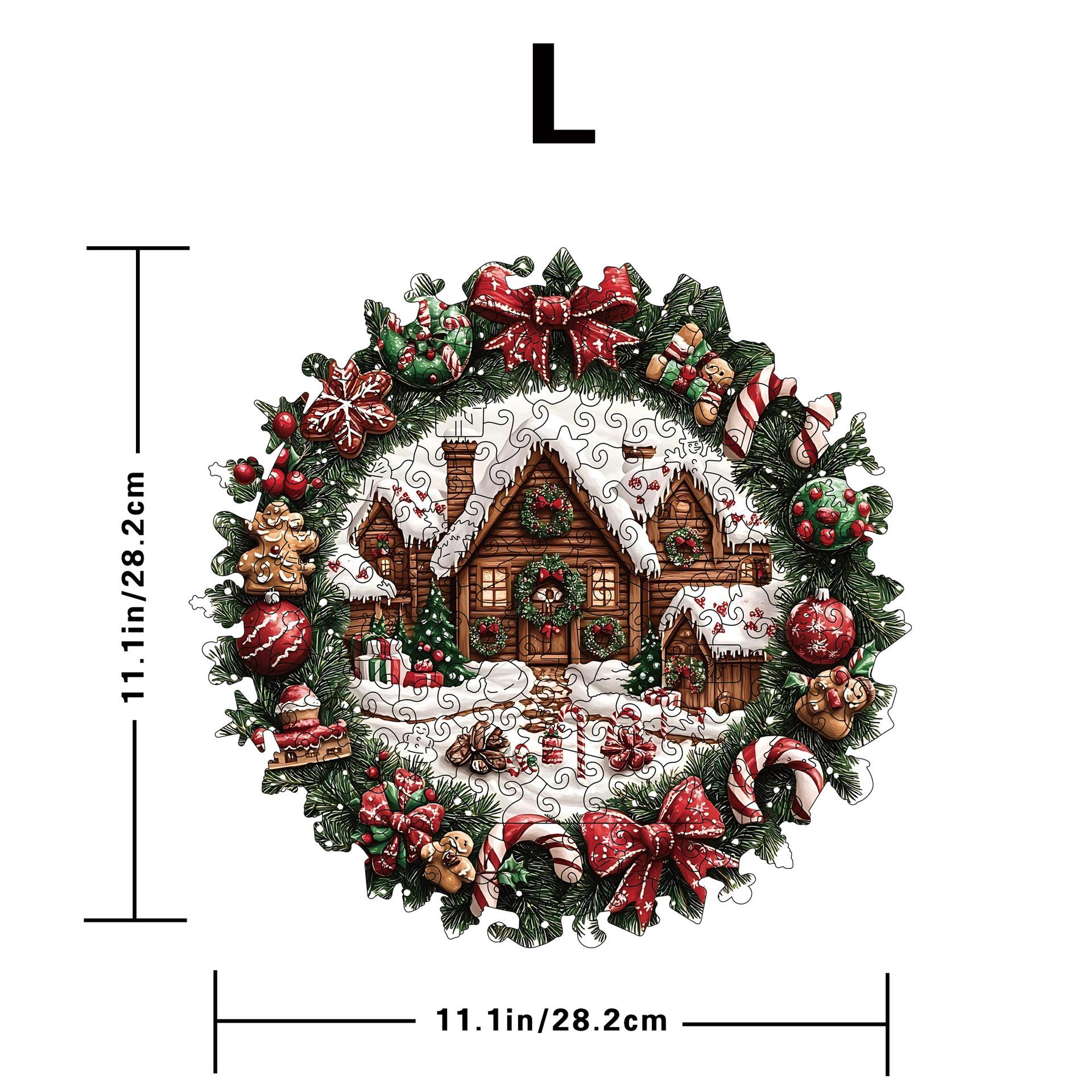 Christmas Wreath Puzzle Wooden Special-Shaped Puzzle Toy Piggy Bank Decompression Christmas Puzzle