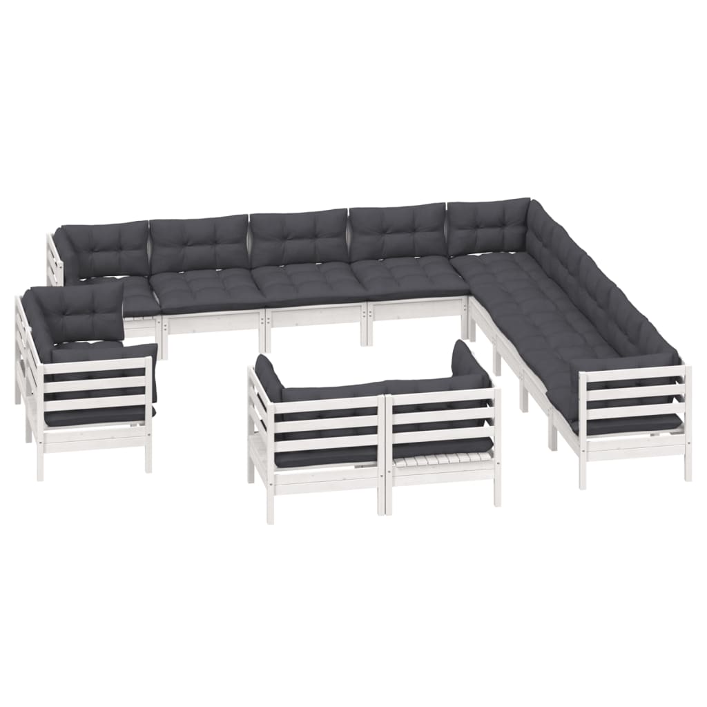 13 Piece Garden Lounge Set with Cushions White Solid Pine Wood