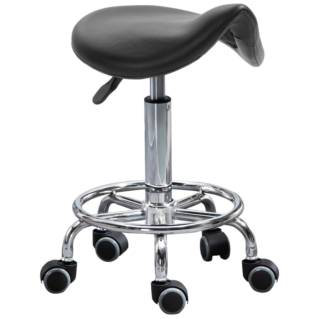 Height-Adjustable Stool with 5 Wheels and Ergonomic Foam-Padded Seat, 36.2x37.5x51-66 cm, Black