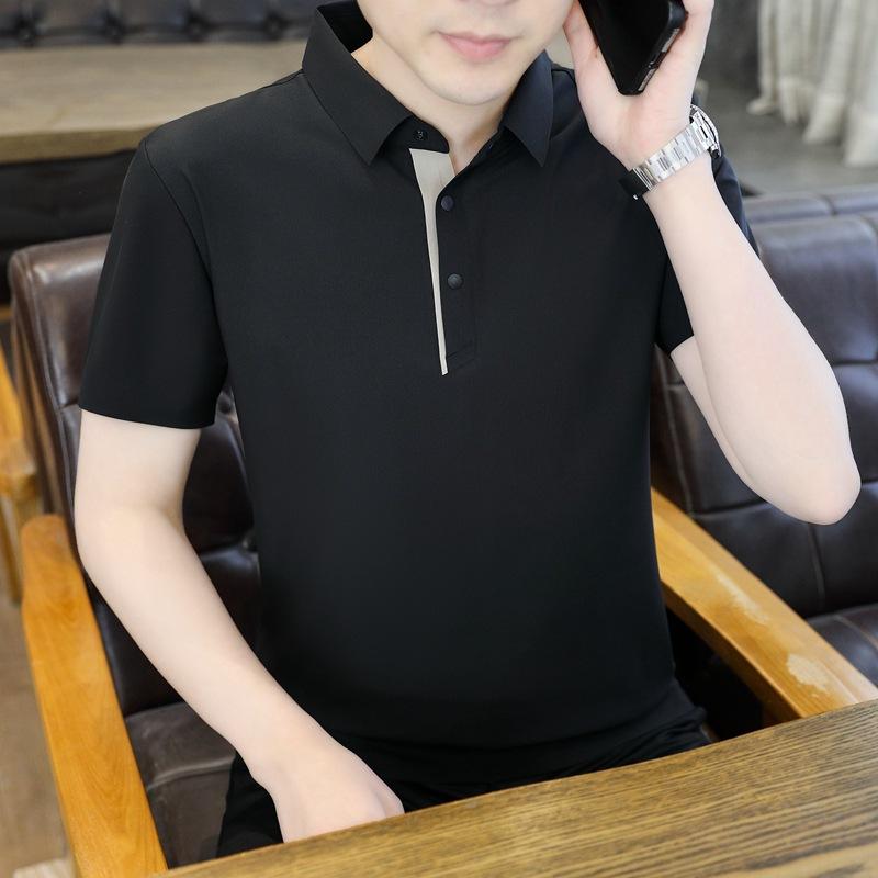 New Nylon Traceless Ice Silk POLO Shirt for Men's Quick-drying Sun Protection and Sweating POLO Shirt Casual and Simple Cool Feeling