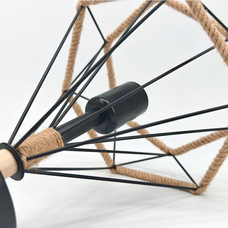 Retro Industrial Chandelier, Russian Attic Cage, Diamond Shaped Hemp Rope Restaurant, Living Room, Kitchen, Bedroom, Hemp Rope