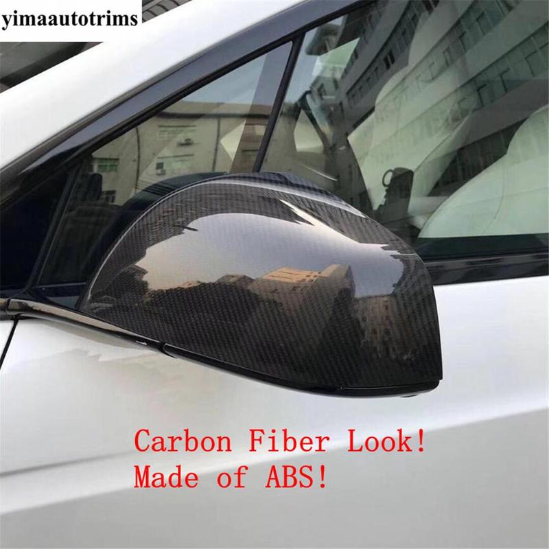 Side Rearview Mirror Cap Decoration Protection Cover Trim For Tesla Model X 2017 - Carbon Fiber Style Exterior Accessories