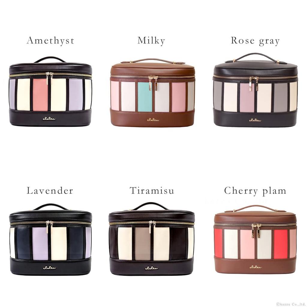 Clelia Makeup Vanity Multicolor Bellezza Series Box, Pouch, Portable, Stripe, [CL-62212] (Cherry Plum)