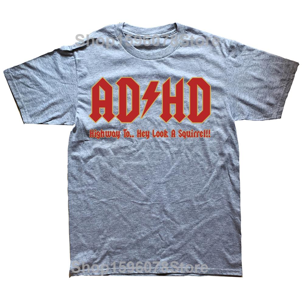 Funny ADHD Highway to... Hey look a squirrel Graphic T-shirts Men Fashion Casual Tshirt 100% Cotton Loose Oversized T Shirt