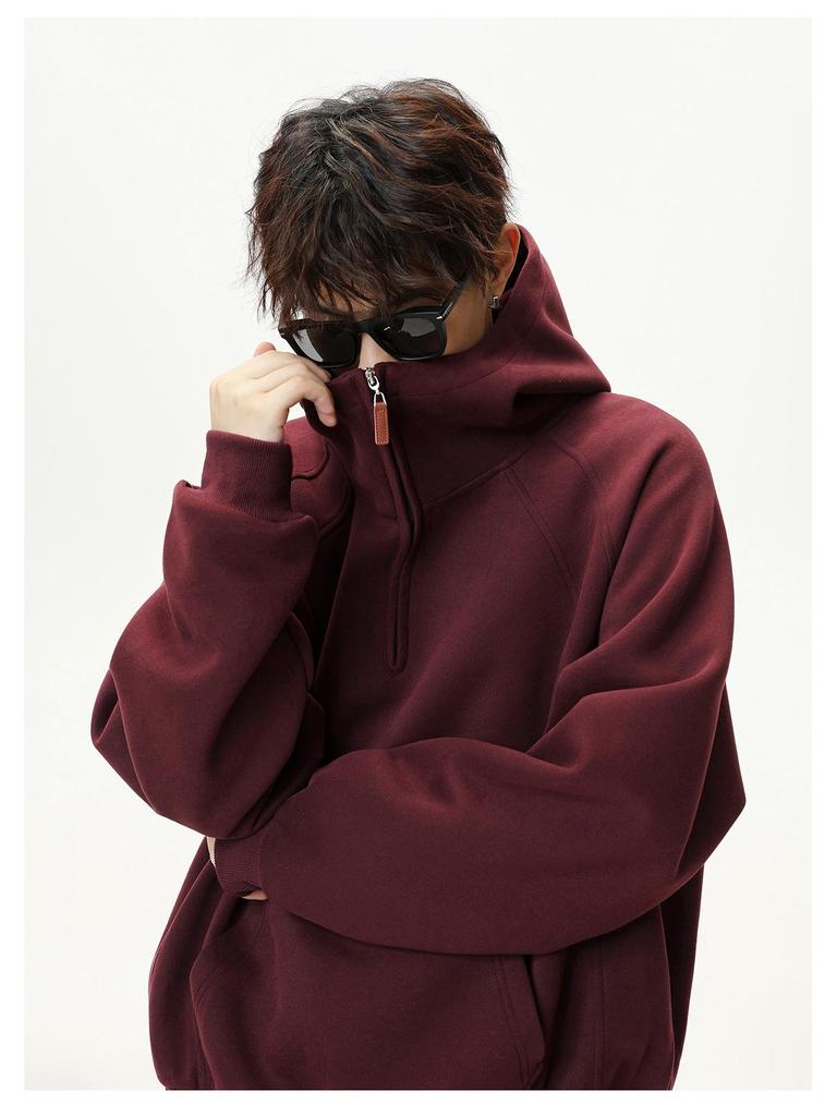 Unisex Heavyweight Half-Zip Hoodie with 3D Panel & Stand-up Collar for Autumn/Winter