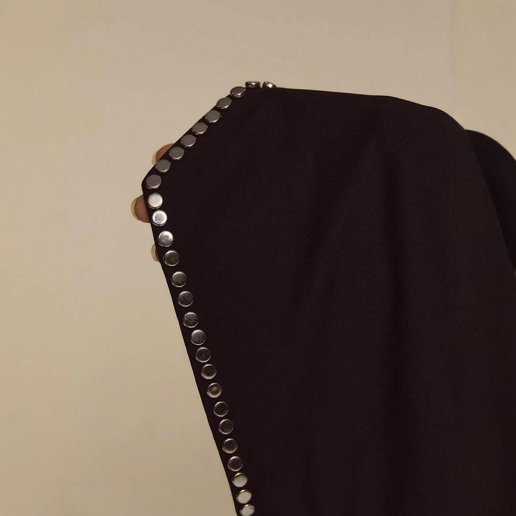 Spicy Style Black Halter Neck Backless Camisole with Pleats & Rivet Accents
