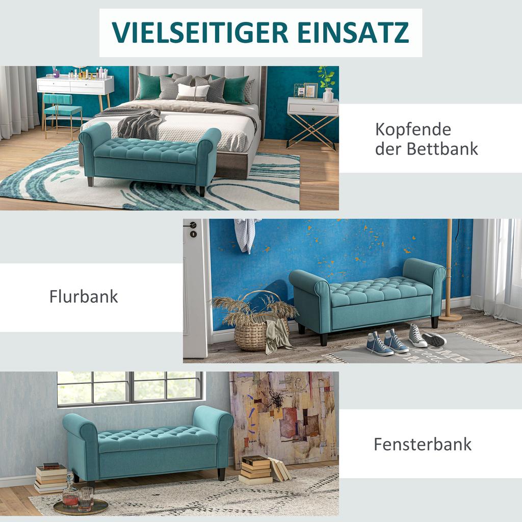 Bench in Vintage Design, Bench with Storage, Velvet Look, Green