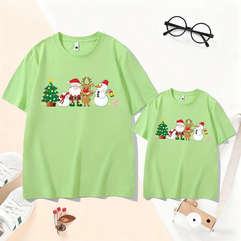 Family Christmas Reindeer T-Shirt Set: New Year Parent-Child Santa Claus Outfit for 3-4 Members, Mother-Daughter Short Sleeve.