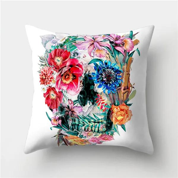 Halloween Floral Skull Print Cushion Cover Polyester Decorative Pillow Cover For Home Sofa Bed Nordic Style Pillow Case 45X45Cm