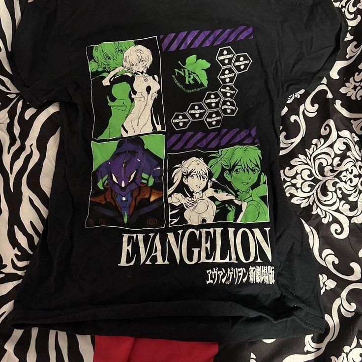 Reprint Neon Genesis Evangelion Movie Anime Manga Black T shirt L