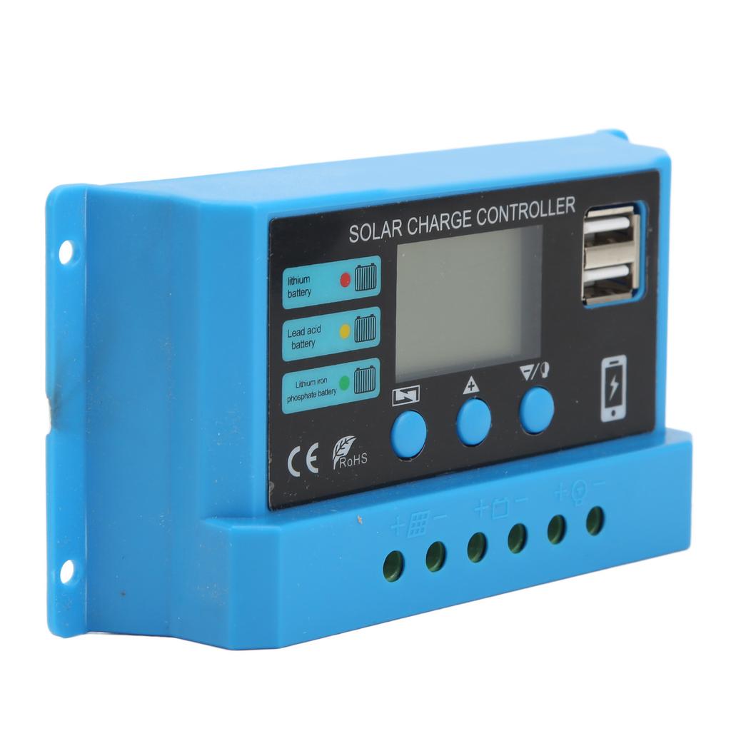 12V 24V Solar Panel Controller LCD Display Photovoltaic Charge Controller with Connectors Blue 20A