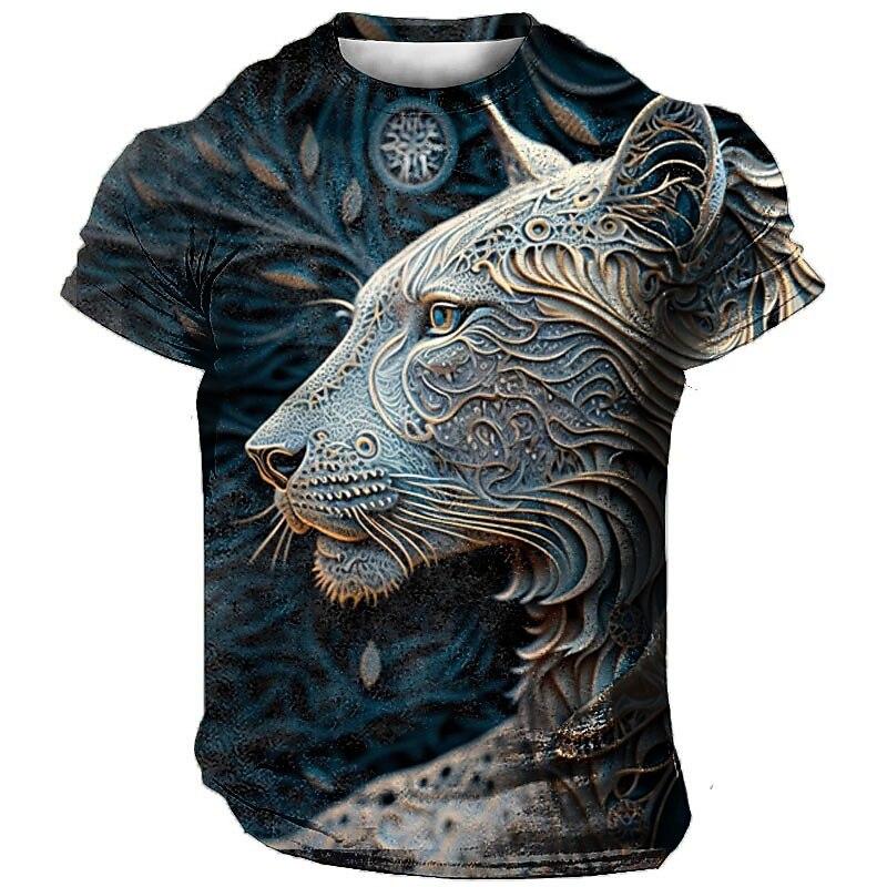 Animal Men'S T-Shirt 3d Tiger Print Fierce Beast Men Clothing Summer Casual Short Sleeved Street Cool Tops Tee Oversized T Shirt