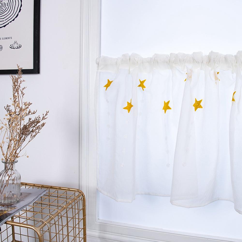 Kitchen Tiers Cabinet Embroidery Curtain Short Curtain Half  Window Treatment(Yellow Stars)