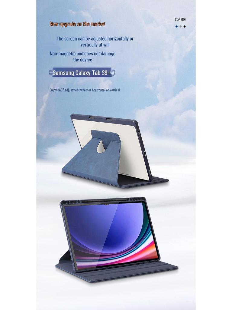 Capa Giratória de Couro para Samsung Galaxy Tab S9/S9+ - Capa Protetora Não Magnética para Tab S9+/S9FE+