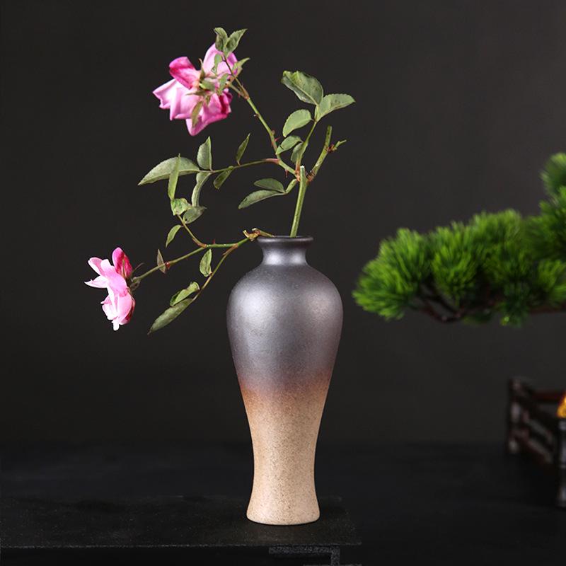 Zen Retro Ceramic Vase: Simple Antique Pottery for Dried Flowers, Small Table Ornament, or Hydroponic Plant Container for Living Room.