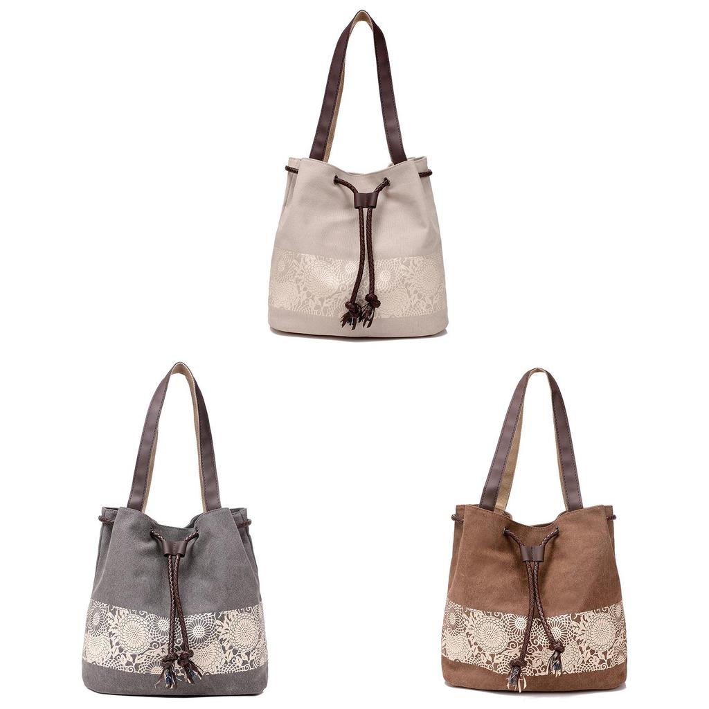 Canvas Shoulder Bag For Women With Vintage Print Casual Travel Organizer