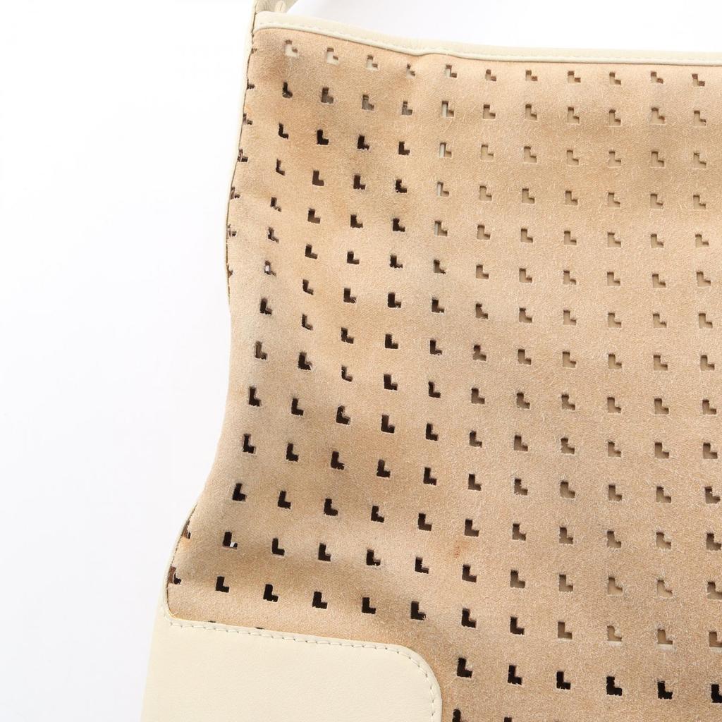 Used LOEWE Punching Shoulder Bag Suede Leather Beige Beige Used Women