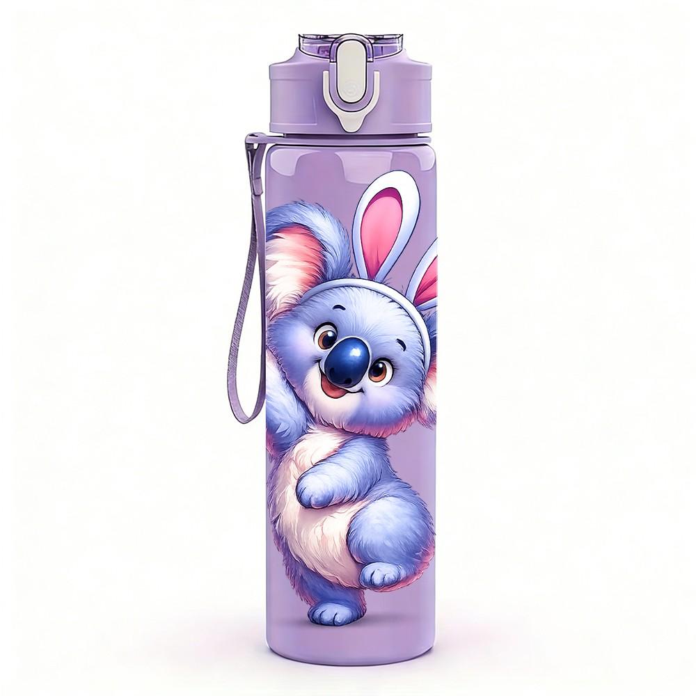 1PC Purple Easter Bunny Cartoon Print 750ml Color Plastic Sports Water Bottle Leakproof Flip Straw Lid Suitable for Sports Office Home Use