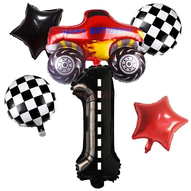 New Lightning Racing Cartoon Theme 40 Inch Black And White Stripe Digital Balloon Package For Children'S Birthday Party
