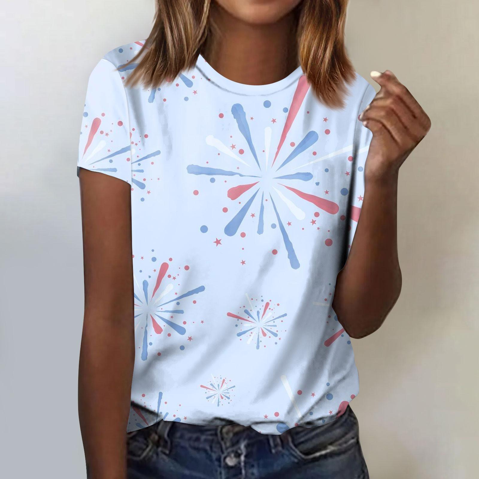 

Женская модная повседневная футболка с круглым вырезом и коротким рукавом с принтом ко Дню независимости XXXL