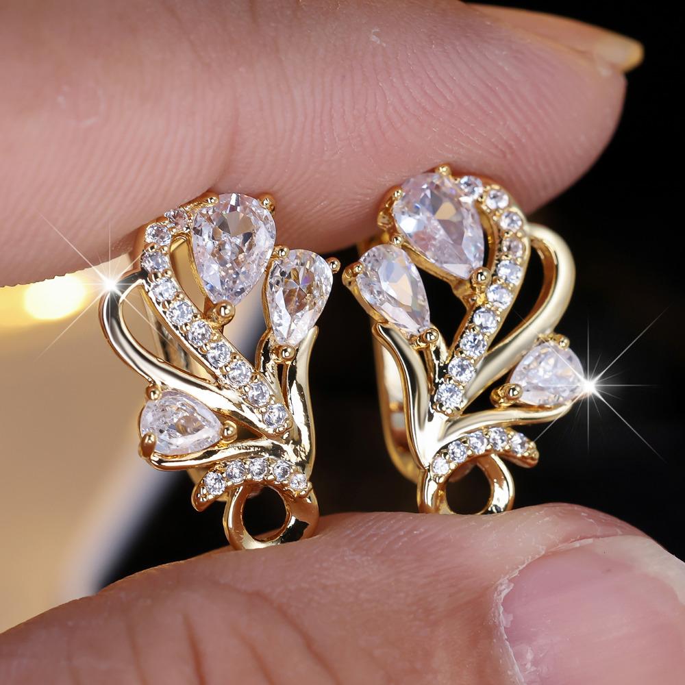 

Изысканные серьги-кольца в форме цветка золотого цвета для женщин, блестящие свадебные серьги с кубическим цирконием, модные ювелирные изделия золотой/белый