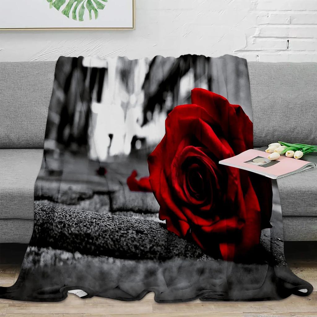 Pink Rose Bouquet White Throw Blanket Portable Warm Blanket for Beds Home Decor Sofa Blanket