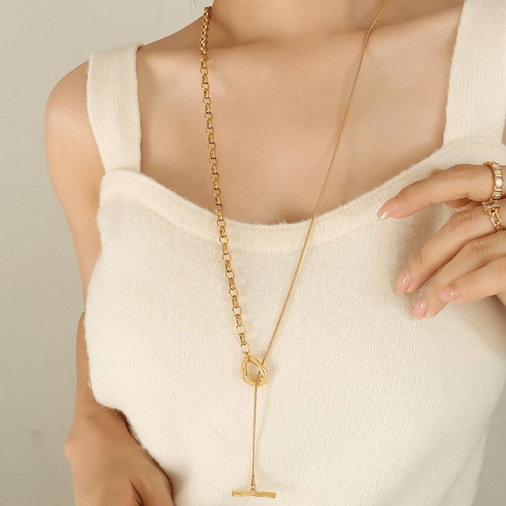 European and American OT Buckle Adjustable Chain Sweater Necklace French Style Exquisite and Versatile