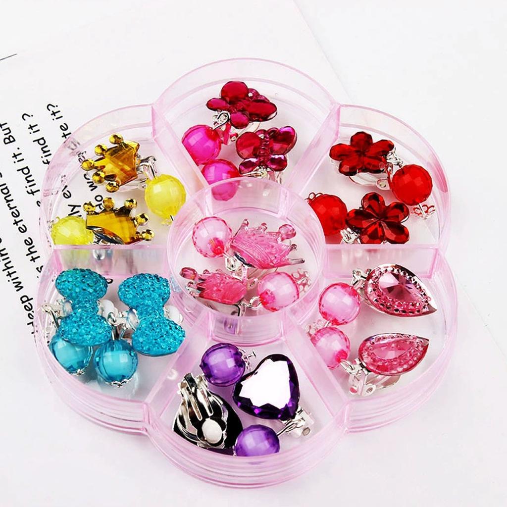 Girls Clip- Earrings 7 Pair Set - Cute Tassel Dangle Earrings for Little Girls, No Needed, Bead Pendant, Gift Box Included