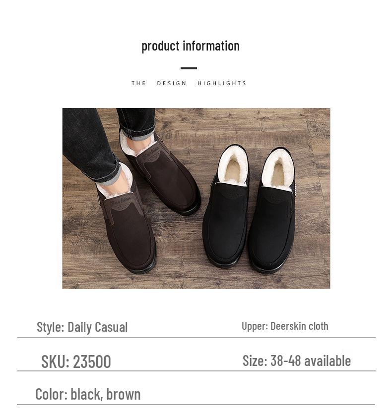Men's Winter Fleece-Lined Non-Slip Cloth Shoes for Elderly - Warm, Thick Soft Sole Cotton Boots