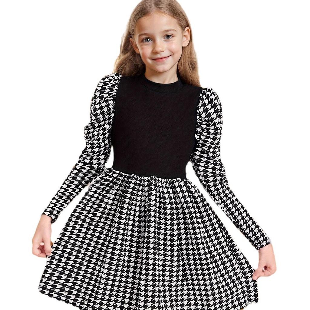 Girls' Fashionable Peacock-pattern Long-sleeved Dress for Autumn Children's Elegant Dress