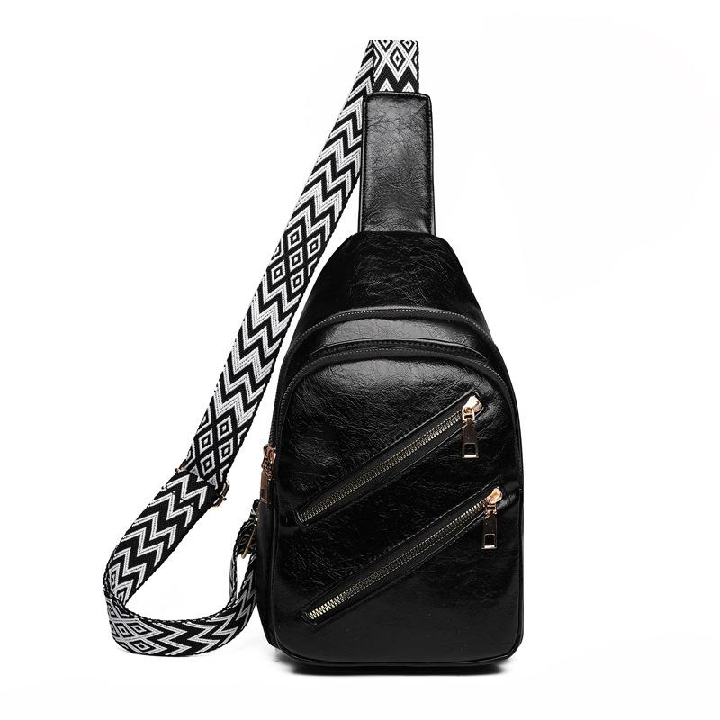 

Нагрудная сумка женская из мягкой кожи, наплечная сумка, сумка через плечо с двойной молнией чёрный