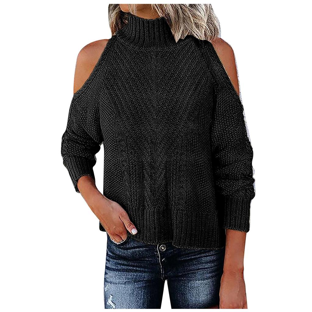 Ladies Fashion Sweater Solid Color Off Shoulder Oversize Loose Sweater