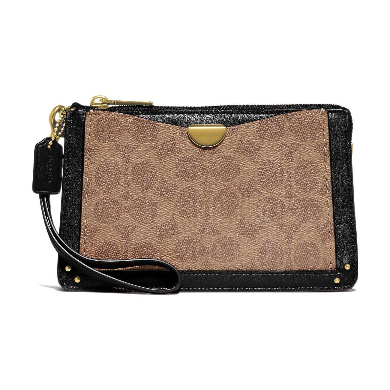 

Coach Dreamer 19 Color Block Smooth Leather Wristlet Clutch Small Women clutch Khaki Black 73958-B4OOH Basic Set (Bag+Dust Bag)
