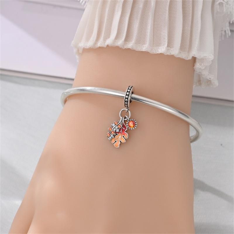 Copper Pumpkin House Beads & Cake Donut Heart Shape Triple Dangle Charm Fits Bracelet Golden Orange Pendant Gifts