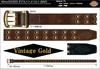 New Color 40mm Eyelet Double Pin PU Leather Belt Brown X Vintage Free Size [Dickies] (dark Gold)