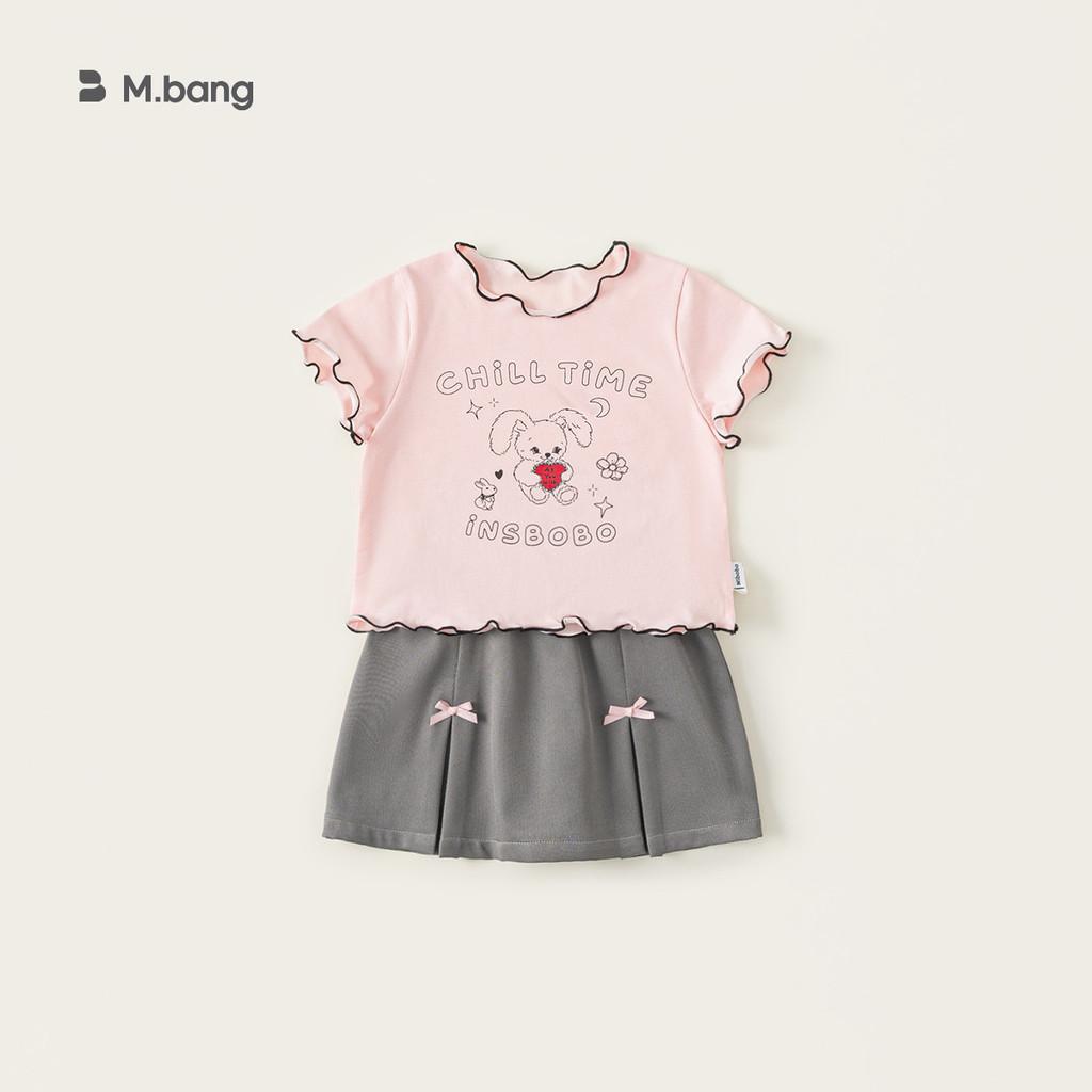 Girl Summer Cartoon Rabbit Print Short Sleeve Dress Set With Bow For Toddler Girls