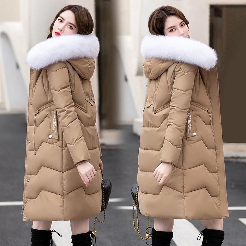 Down Jacket Women's Medium and Long New Slim-fit Fur Collar Warm Duck Down Thickened Jacket Winter