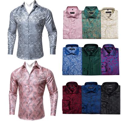 Koszula męska z długim rękawem, czarny wzór, koszula na co dzień, jedwabna koszula w stylu Paisley, kołnierzyk koszuli, luksusowa moda męska