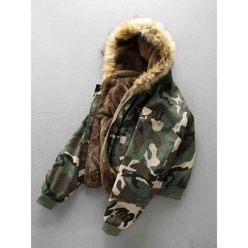 2025 Winter Herren Doppelseitige Camouflage Streetwear Kapuzenjacke aus Baumwolle