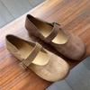 Johnature Genuine Leather Soft Soled Flats Retro Shallow Soft Cowhide Buckle Strap Women's Shoes