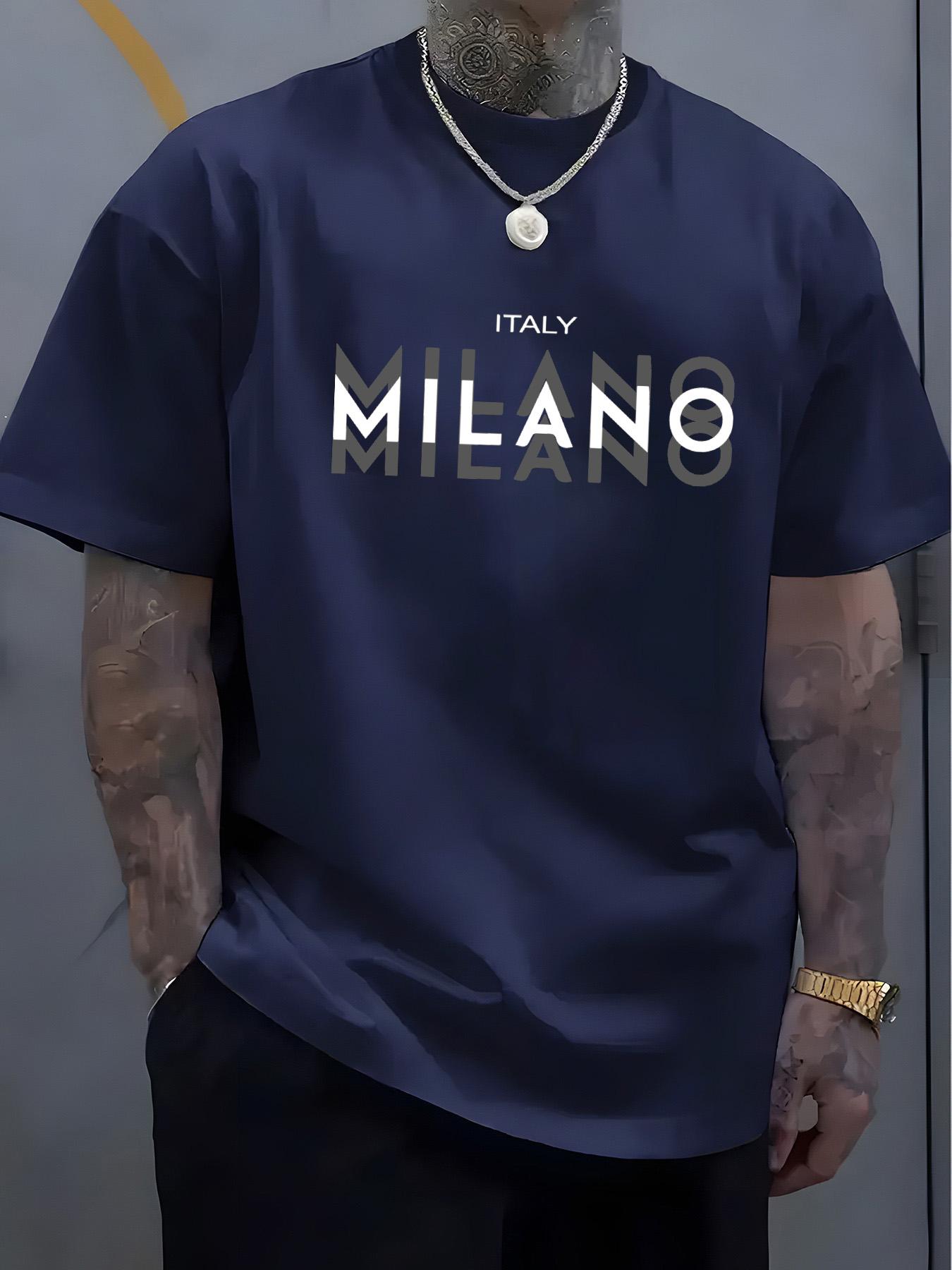 

Летняя мужская футболка из 100% чистого хлопка, повседневная, свободного кроя, большого размера, с принтом ITALY MILANO, удобная, с круглым вырезом, с короткими рукавами 4XL