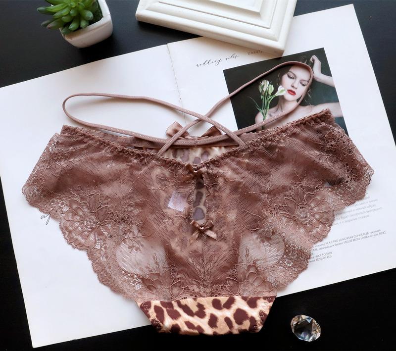 Print Ribbon Unterwäsche Leoparden-Spitzenhöschen für Frauen Low-Rise-Slips für Frauen