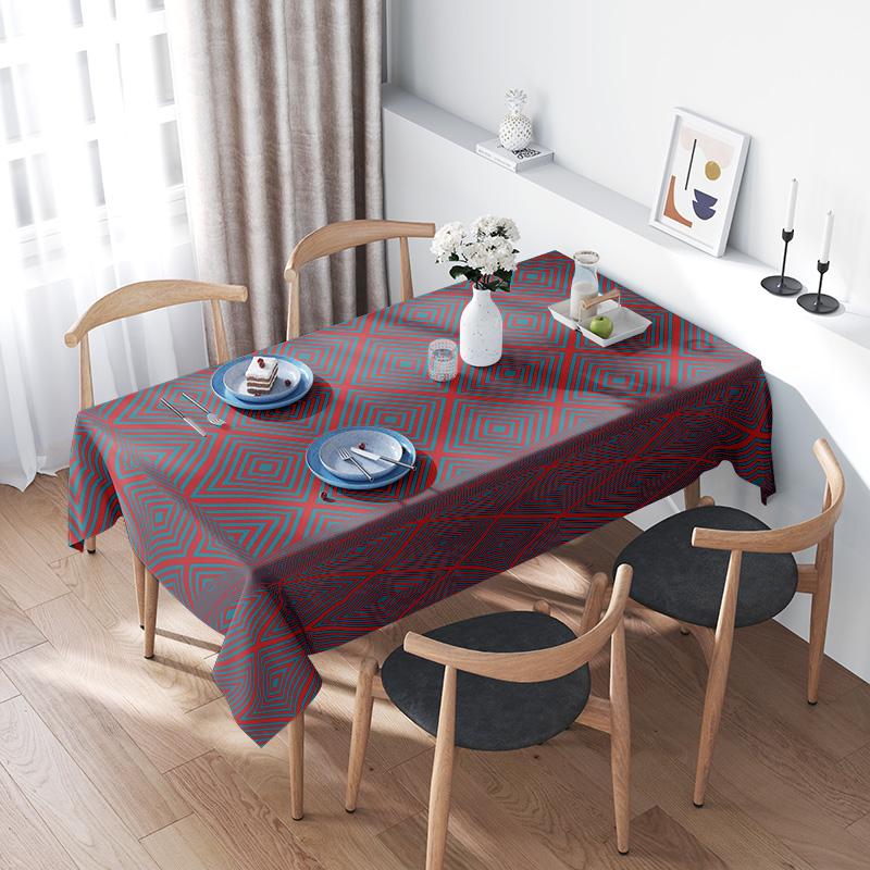 Tovaglia Geometrica Moderna Rossa Blu Decorazione Sala da Pranzo Tessuto Lavabile Miscela Poliestere Cotone Taglia Grande (150x270cm)