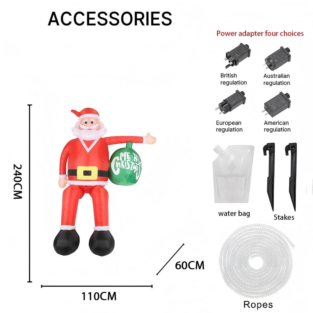 7.87FT LED Light Xmas Inflatable Santa Claus Christmas Ball Toy Yard Party Decoration Home Ornaments Supplies Xmas Holiday Gifts