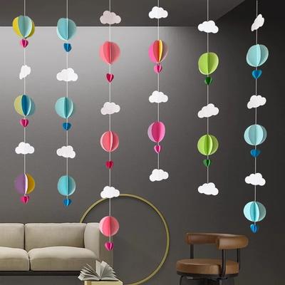 2,5M 3M Regenbogenfarbe Wolke Herz Krone Hängende Papiergirlande Banner für Hochzeit Geburtstagsparty Kinderzimmer Wohnzimmer Dekoration