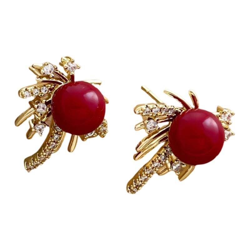 

Stylish Red Rhinestones Studs Earrings With Unique Fire Works Designs Ear Accessories Perfect For Any Occasion