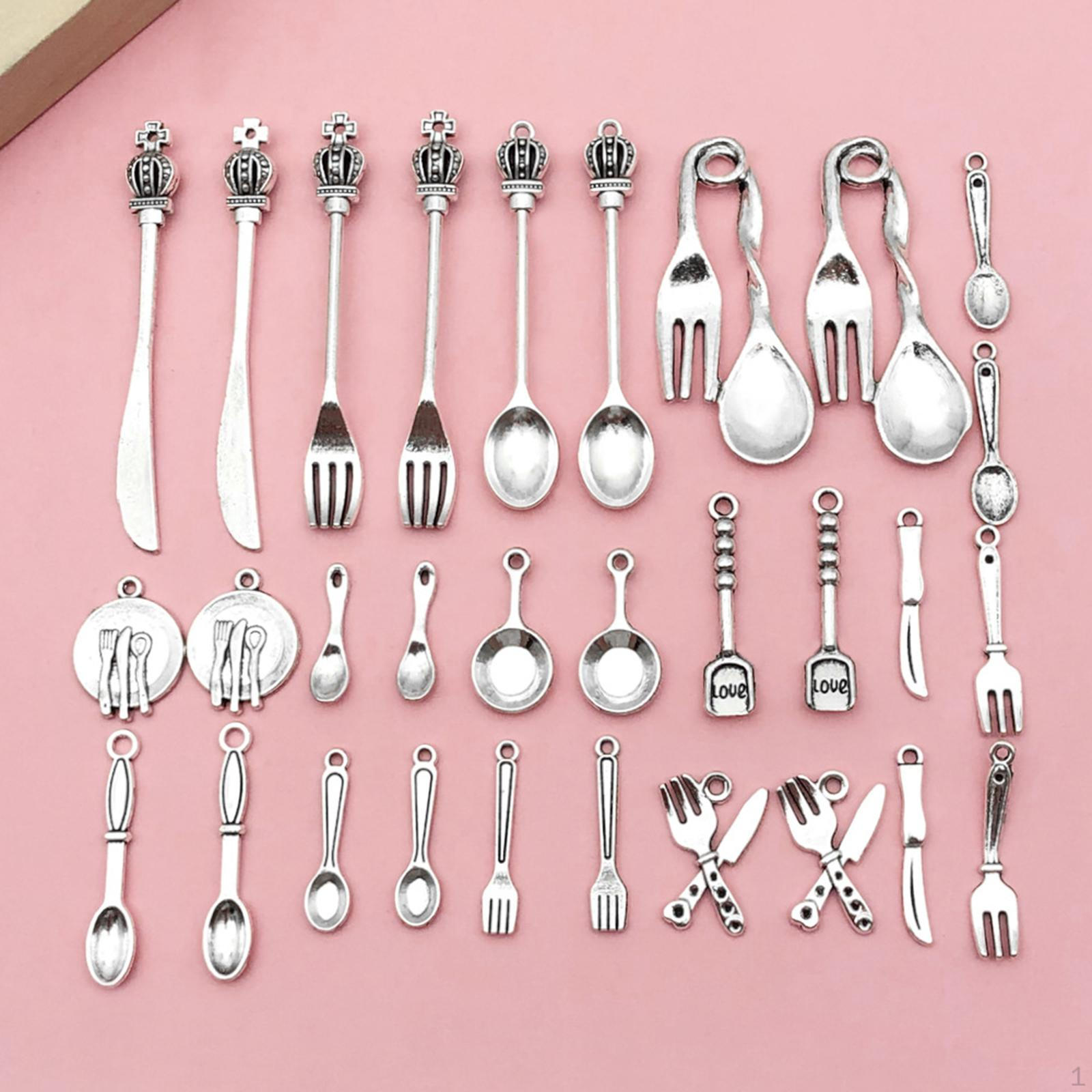 

60x Jewelry Making Charms Tableware Charm Beads Alloy Stylish Bracelet Necklace Pendants for