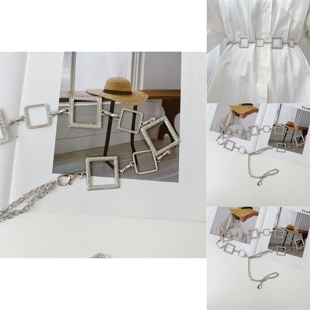 Chic Silver Metal Waist Chain For Women Fashionable Square Link Belt For Jeans