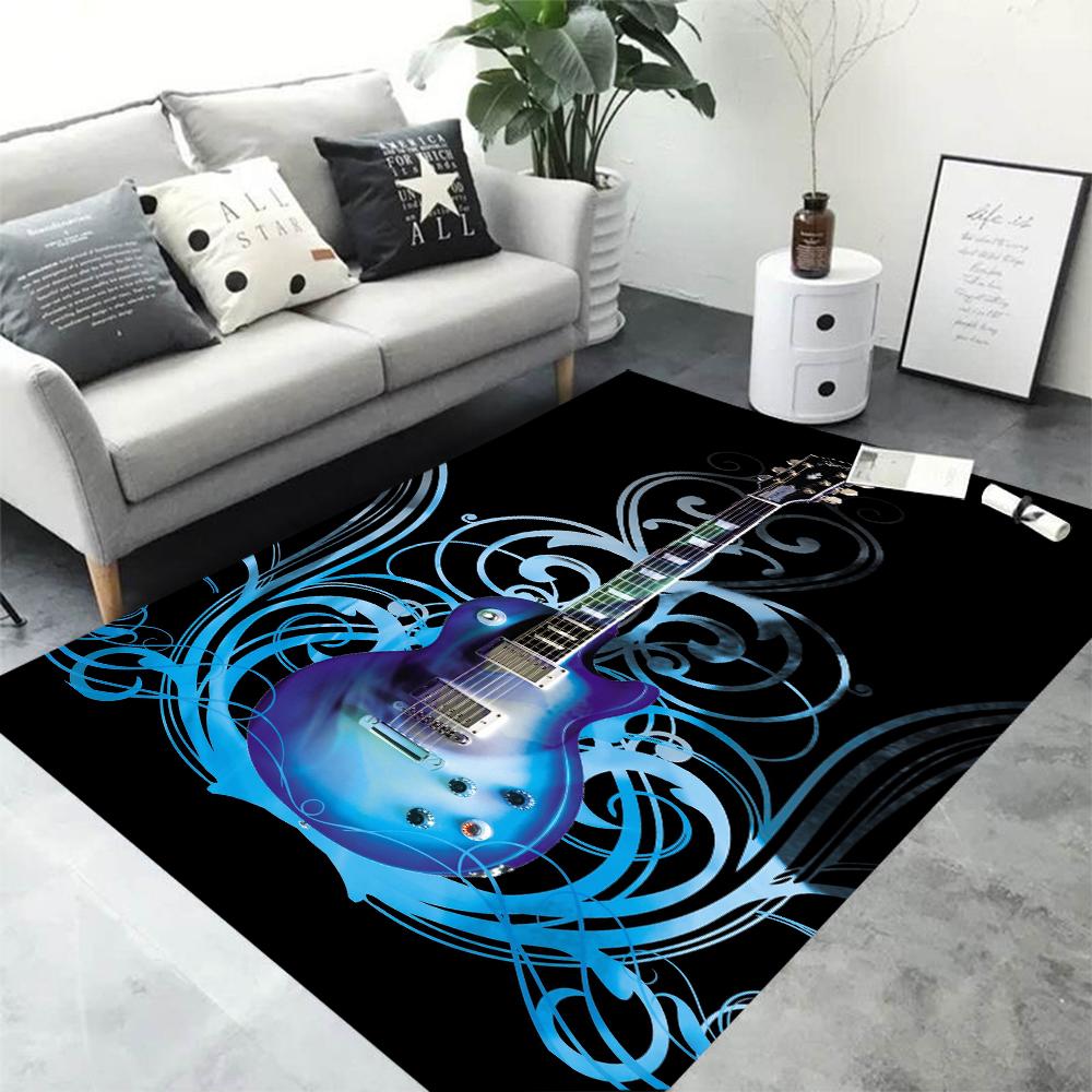 Classical Guitar Electric Guitar Bass Area Rug,Carpet Rug for Living Room Bedroom Sofa Doormat Decor,Kid Game Non-slip Floor Mat